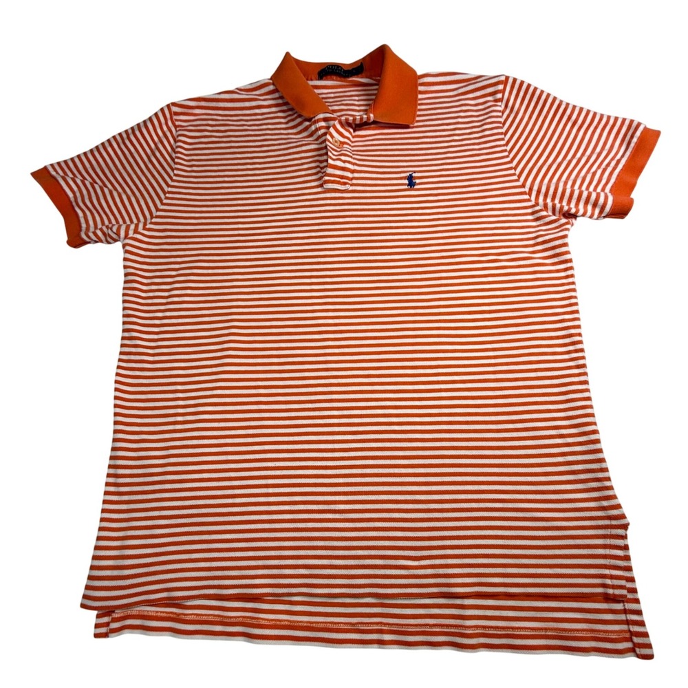 Ralph Lauren Polo Shirt‎ Mens Large Striped Orange White Short Sleeve Casual Top